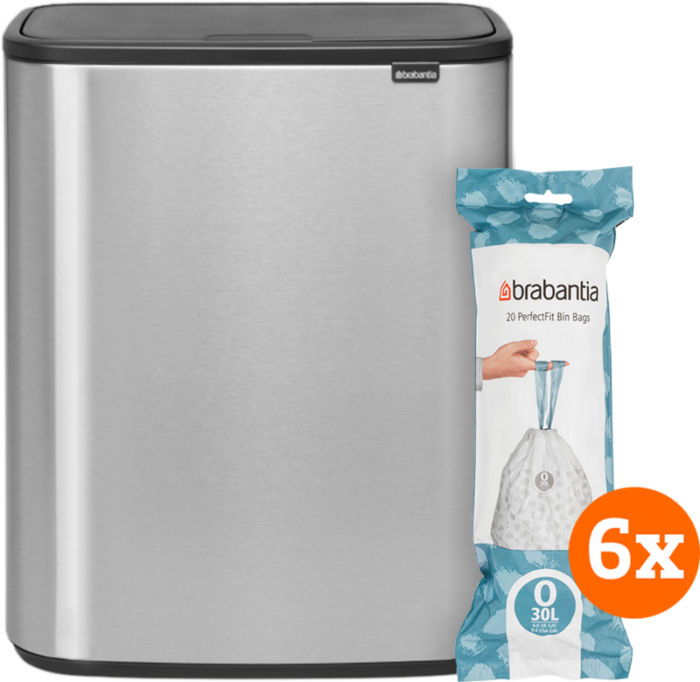 Brabantia Bo Touch Bin 2 x 30 Liter Rvs Fingerprint Proof + Vuilniszakken (120 stuks)