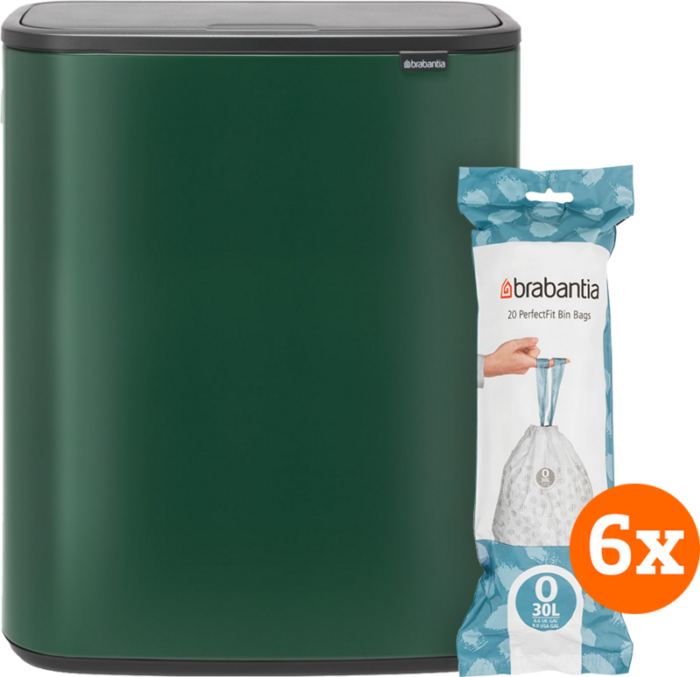 Brabantia Bo Touch Bin 2 x 30 Liter Pine Green + Vuilniszakken (120 stuks)
