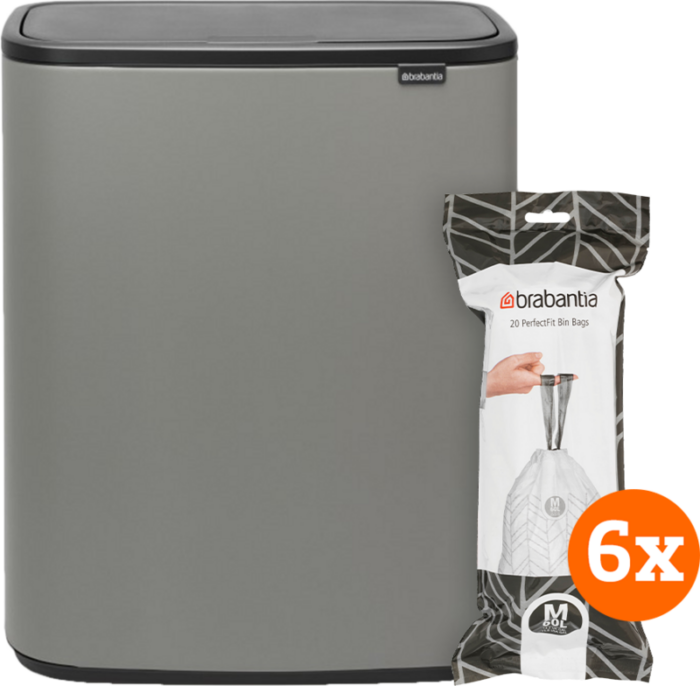 Brabantia Bo Touch Bin 60 Liter Mineral Concrete Grey + Vuilniszakken (120 stuks)