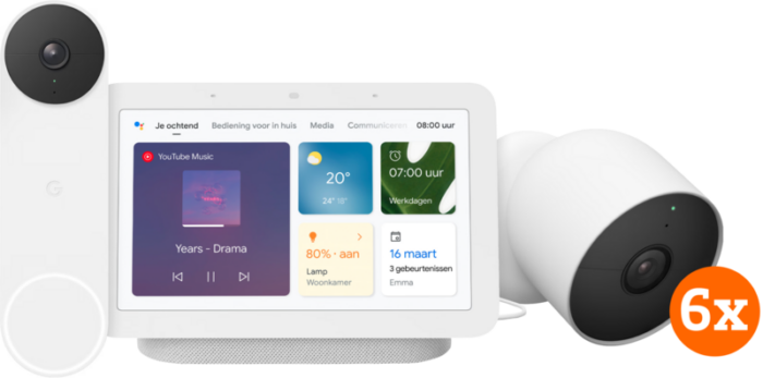 Google Nest Cam 6-pack + Nest Deurbel + Nest Hub 2