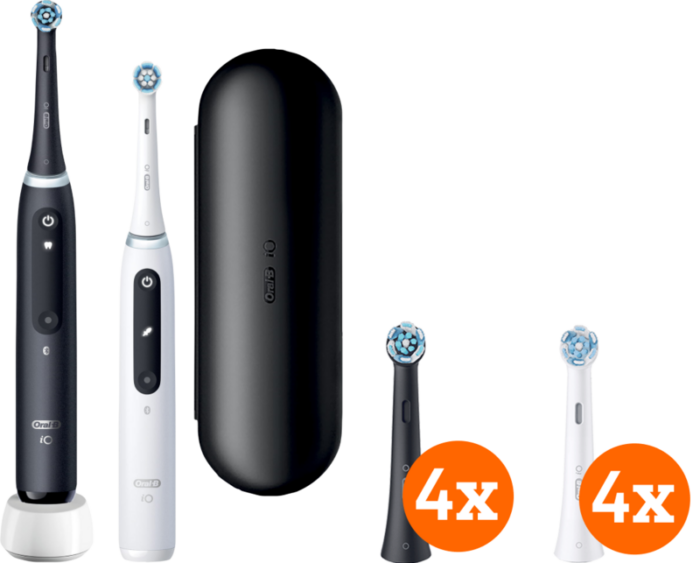 Oral-B iO 5N Zwart en Wit duo pack + iO Ultimate Clean opzetborstels (8 stuks)