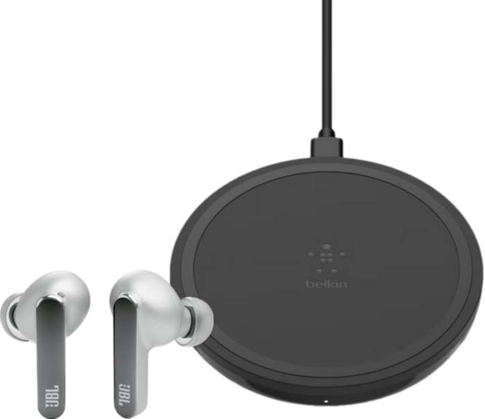 JBL Live Pro 2 Zilver + Belkin Boost Up Draadloze Oplader 10W Zwart