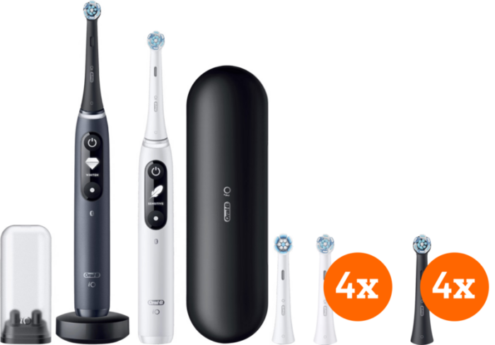 Oral-B iO 7 Zwart en Wit Duopack + opzetborstels (8 stuks)