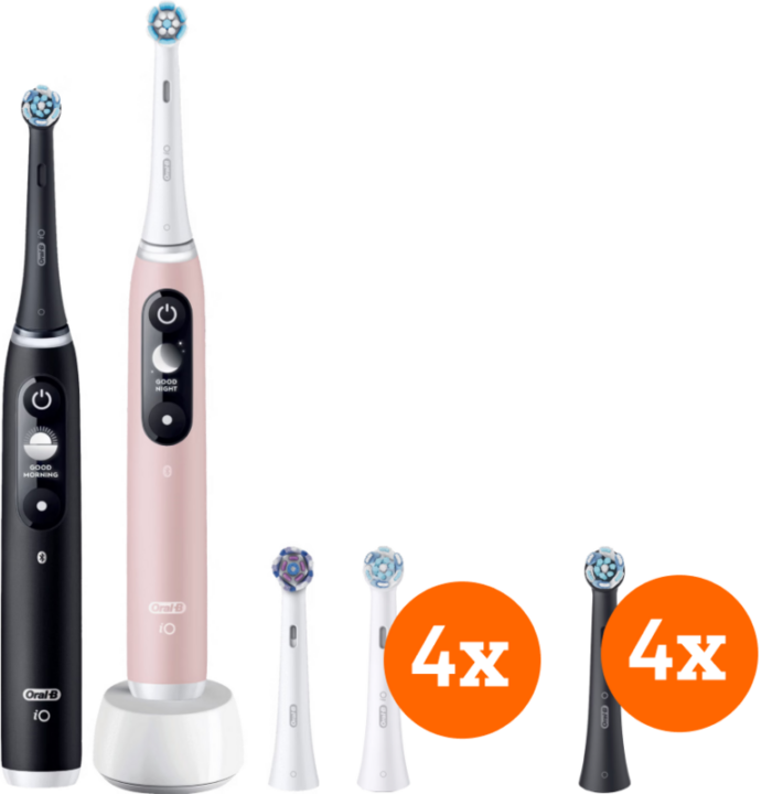 Oral-B iO 6n Zwart en Lichtroze Duopack + opzetborstels (8 stuks)