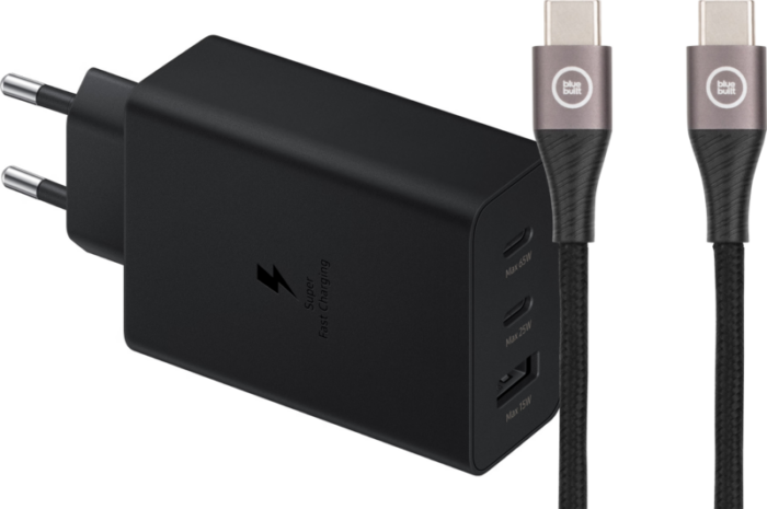 Samsung Oplader met 3 Usb Poorten 65W Zwart + Usb C Kabel Nylon Zwart 1