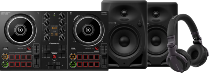 Pioneer DJ DDJ-200 + Pioneer DJ HDJ-CUE1 + Pioneer DJ DM-50D Zwart