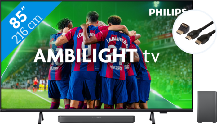 Philips 85PUS8309 - Ambilight (2024) + Soundbar + Hdmi kabel